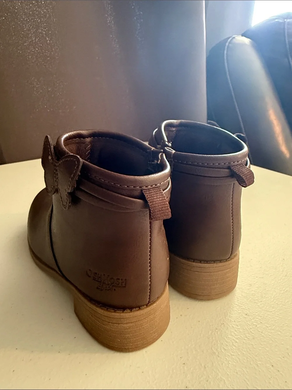 Kids Brown Ankle Boots with Butterfly Accent
